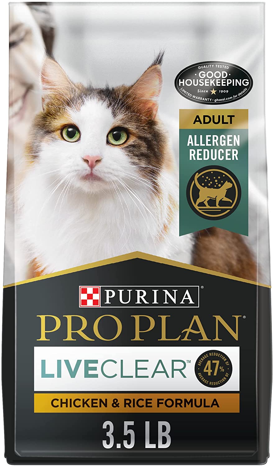 Purina Pro Plan Allergen Reducing. High Protein Dry Cat Food. LIVECLEAR Chicken and Rice Formula - 3.5 lb. Bag
