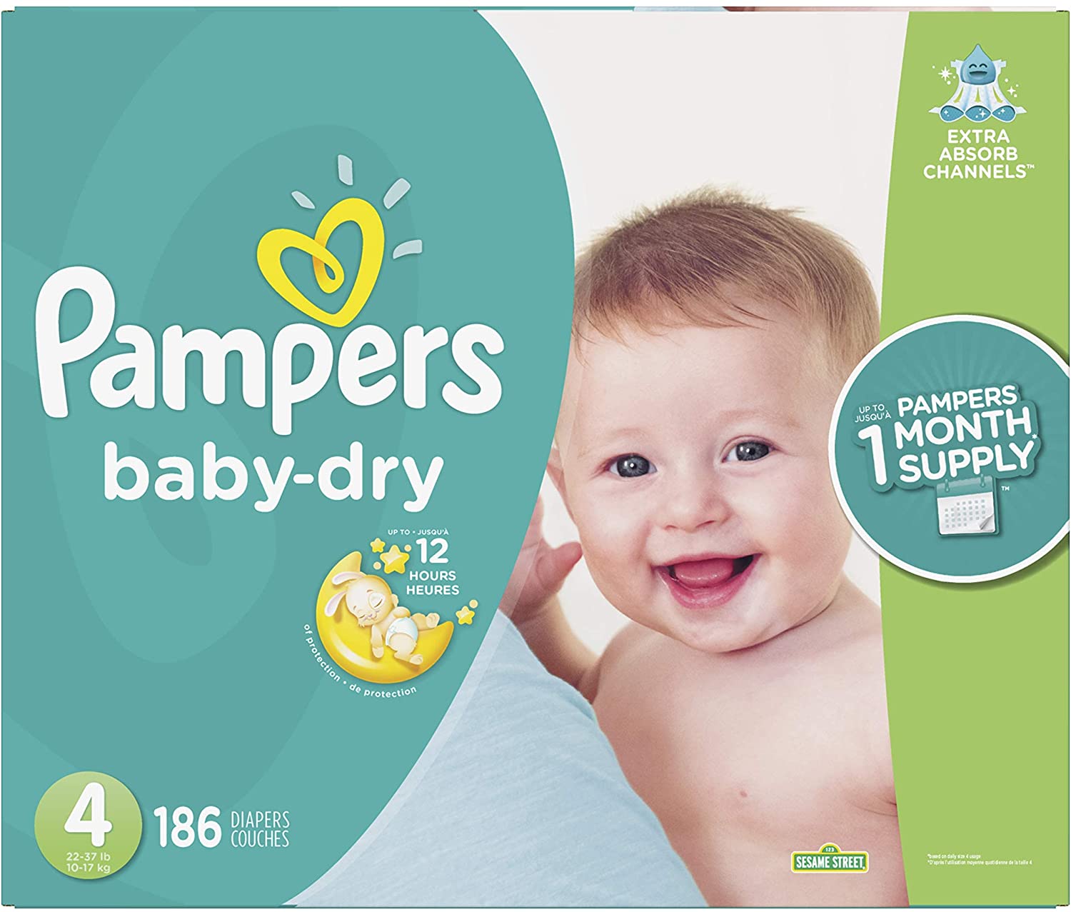 Diapers Size 4. 186 Count - Pampers Baby Dry Disposable Baby Diapers