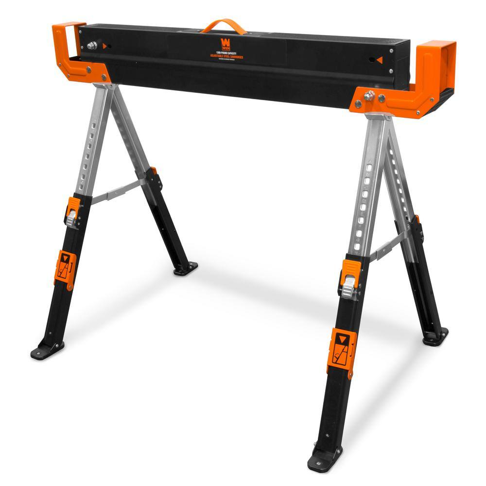 WEN WA1302 32 in. H 1300 lbs. Capacity Steel Adjustable Folding Sawhorse with 2 x 4 Support Arms (2-Pack)