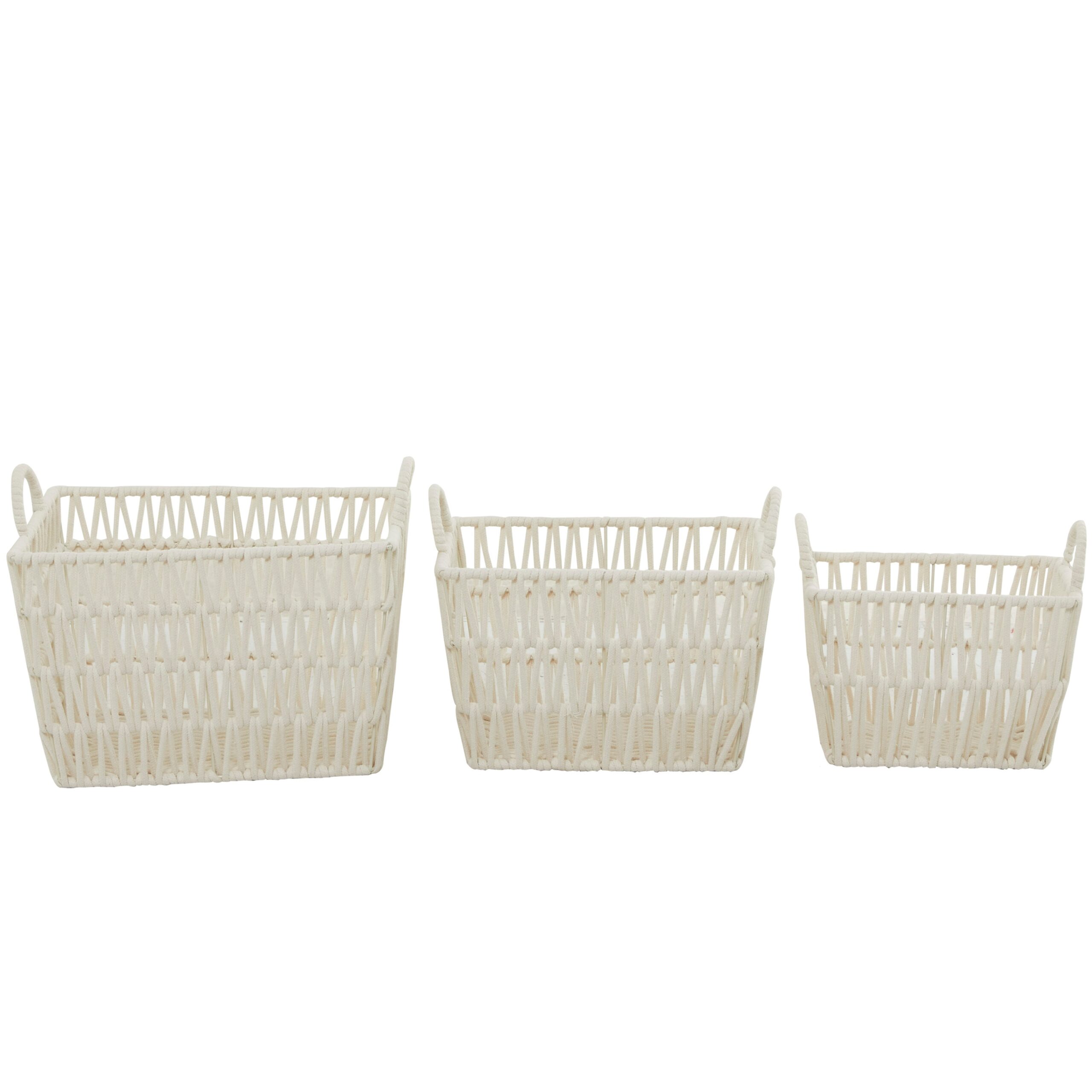 Grayson Lane 3-Pack 11.7-in W x 12.3-in H x 16.25-in D White Handmade with Handles Cotton Stackable Basket