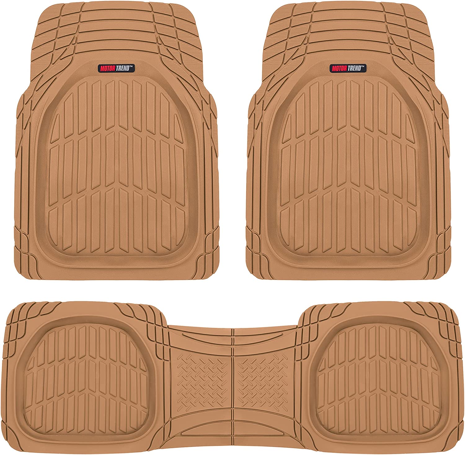 Motor Trend 923-BG Beige FlexTough Contour Liners-Deep Dish Heavy Duty Rubber Floor Mats for Car SUV Truck & Van-All Weather Protection Trim to Fit Most Vehicles(Tan Beige)