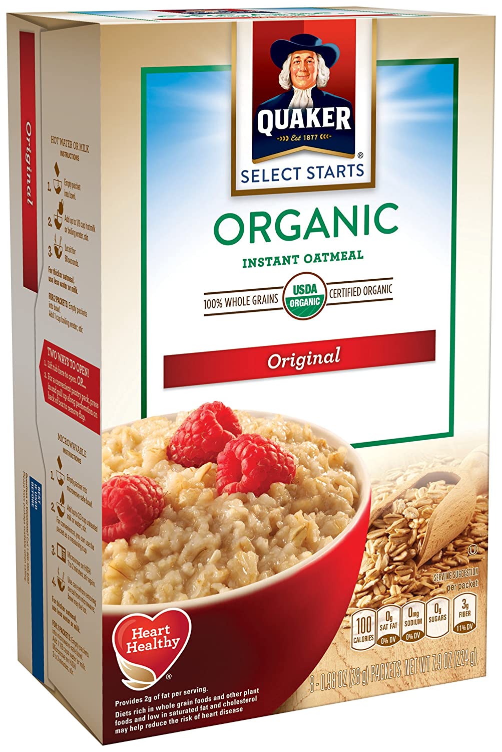 Quaker Instant Oatmeal Organic Regular. .98 oz. 8-Count Boxes (Pack of 4)