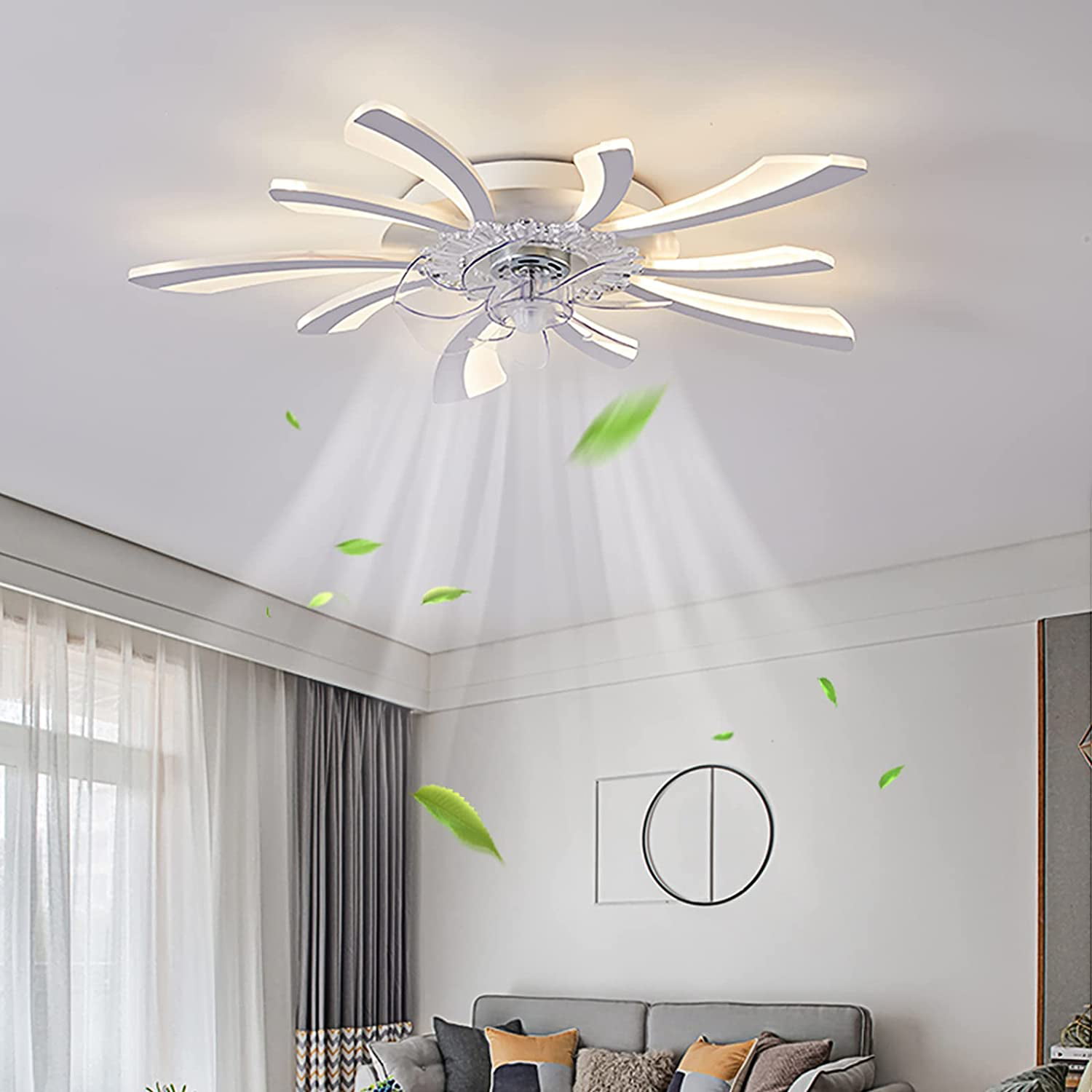 30.7″ Ceiling Fans with Lights and Remote Control.Modern Flush Mount 3 Color Changeable. 6 Speeds Dimmable Round Low Profile Ceiling Fan for Bedroom Children-s Room Dining Room Living Room