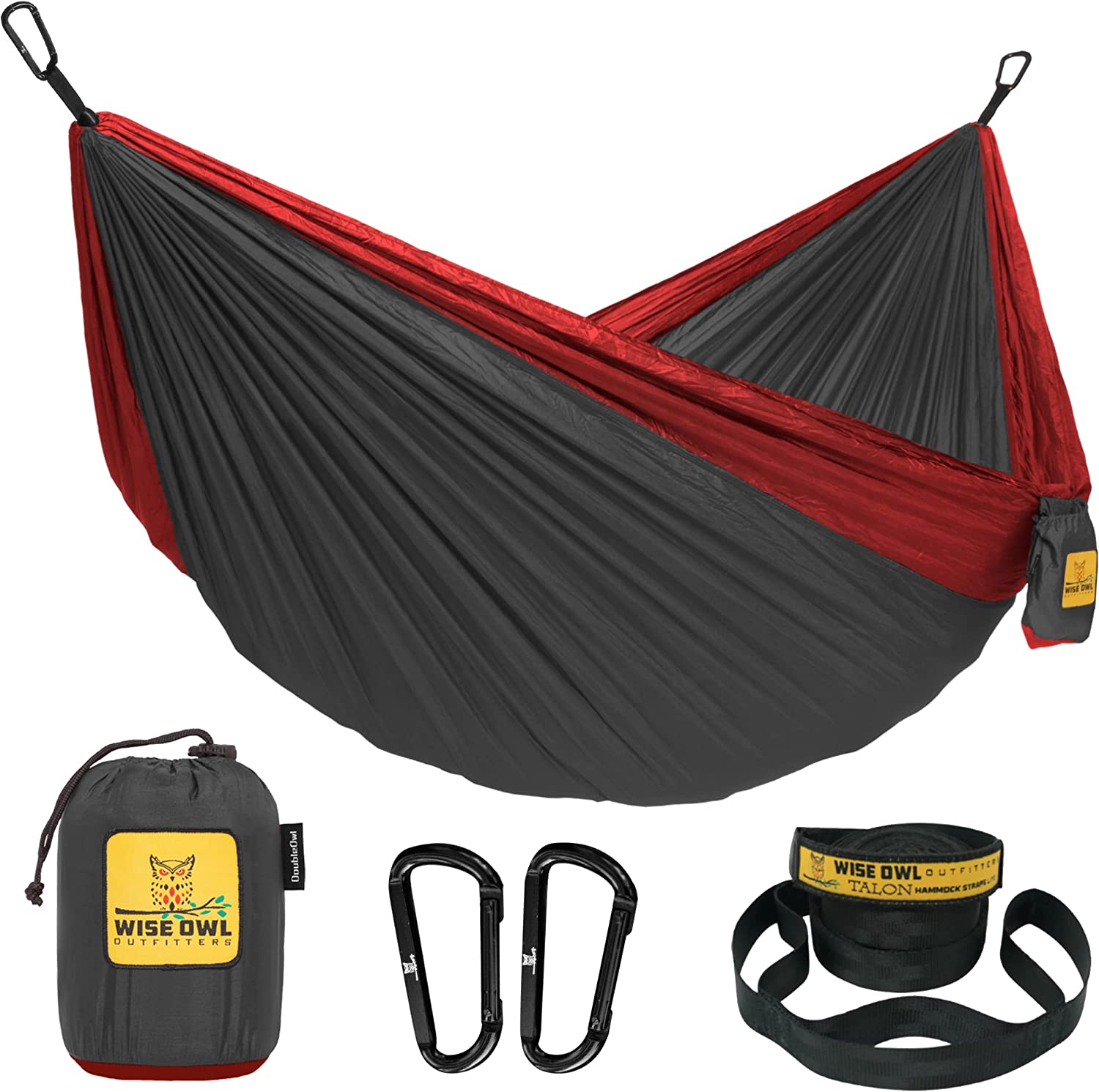 Wise Owl Outfitters Camping Hammock. Charcoal & Red