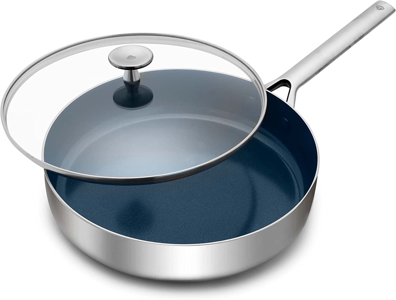 Blue Diamond Cookware Tri-Ply Stainless Steel Ceramic Nonstick. 3.75QT Saute Pan Jumbo Cooker with Lid. PFAS-Free. Multi Clad. Induction. Dishwasher Safe. Oven Safe. Silver