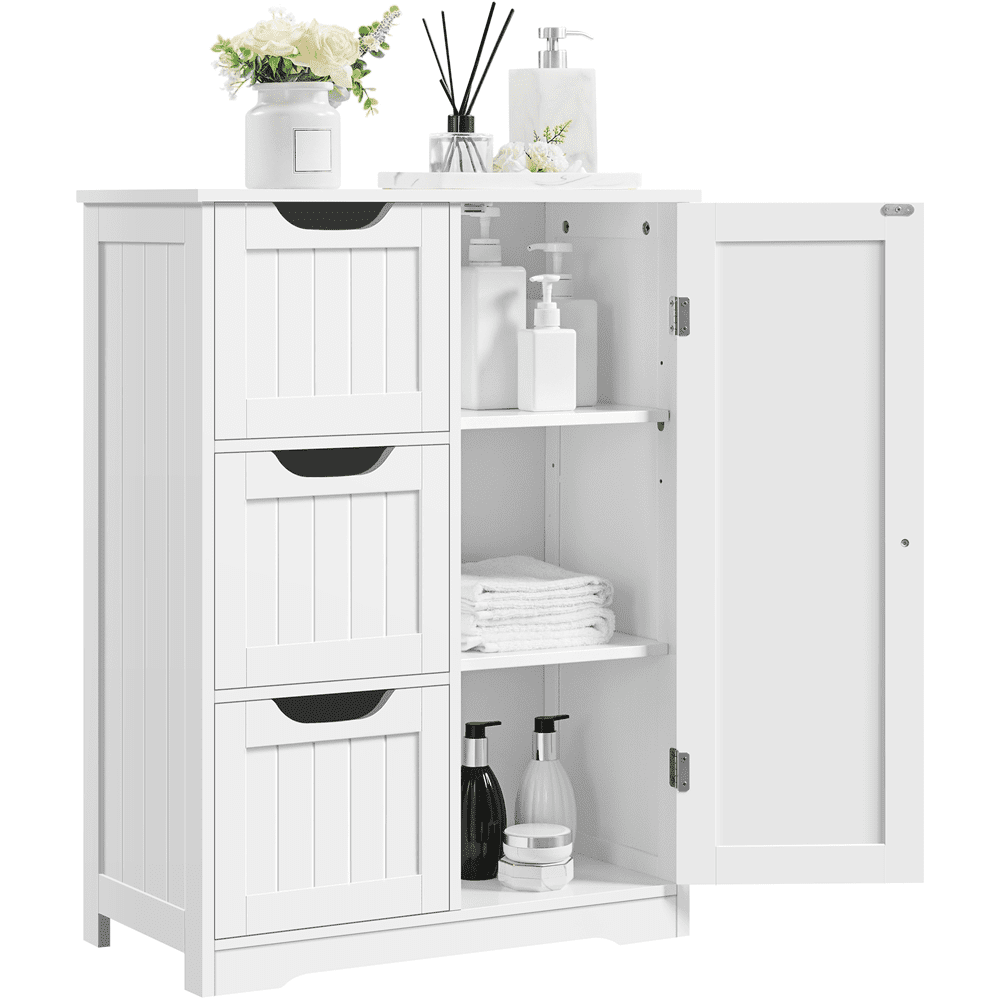 SmileMart 3 Drawers Wooden Bathroom Storage Cabinet with Adjustable Shelf for Living Room Entryway. White