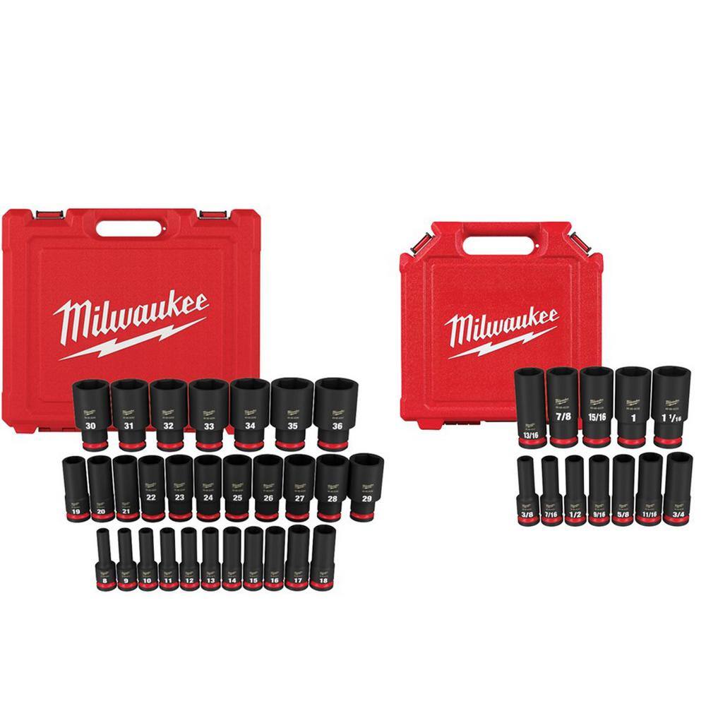 Milwaukee 49-66-7015-49-66-7011 SHOCKWAVE 1/2 in. Drive Metric/SAE 6 Point Impact Socket Set (41-Piece)