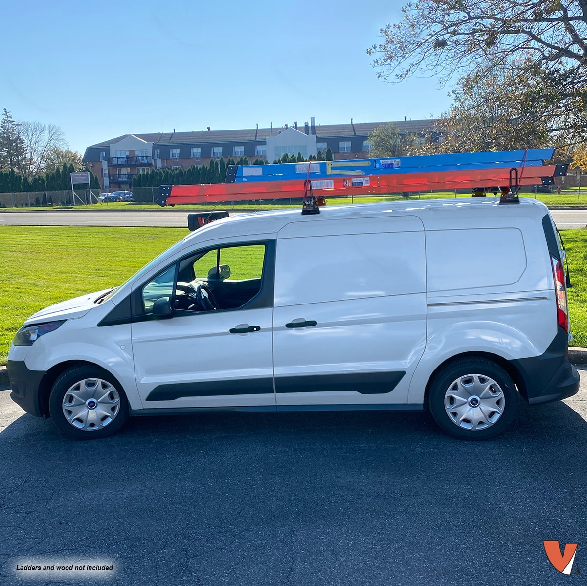 Vantech Heavy Duty 2 Bar Ladder Roof Rack Fits: Transit Connect 2014-On (Black)