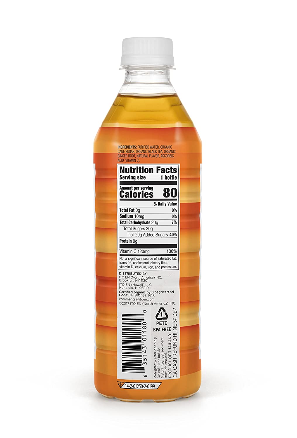 Teas- Tea. Organic Lightly Sweet Peach Ginger Black Tea 16.9 Ounce.Pack of 12