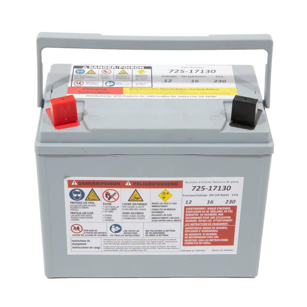 MTD Genuine Factory Parts 725P17130 Replacement 12-Volt 16 Ah 230 CCA Sealed AGM Riding Lawn Mower Battery