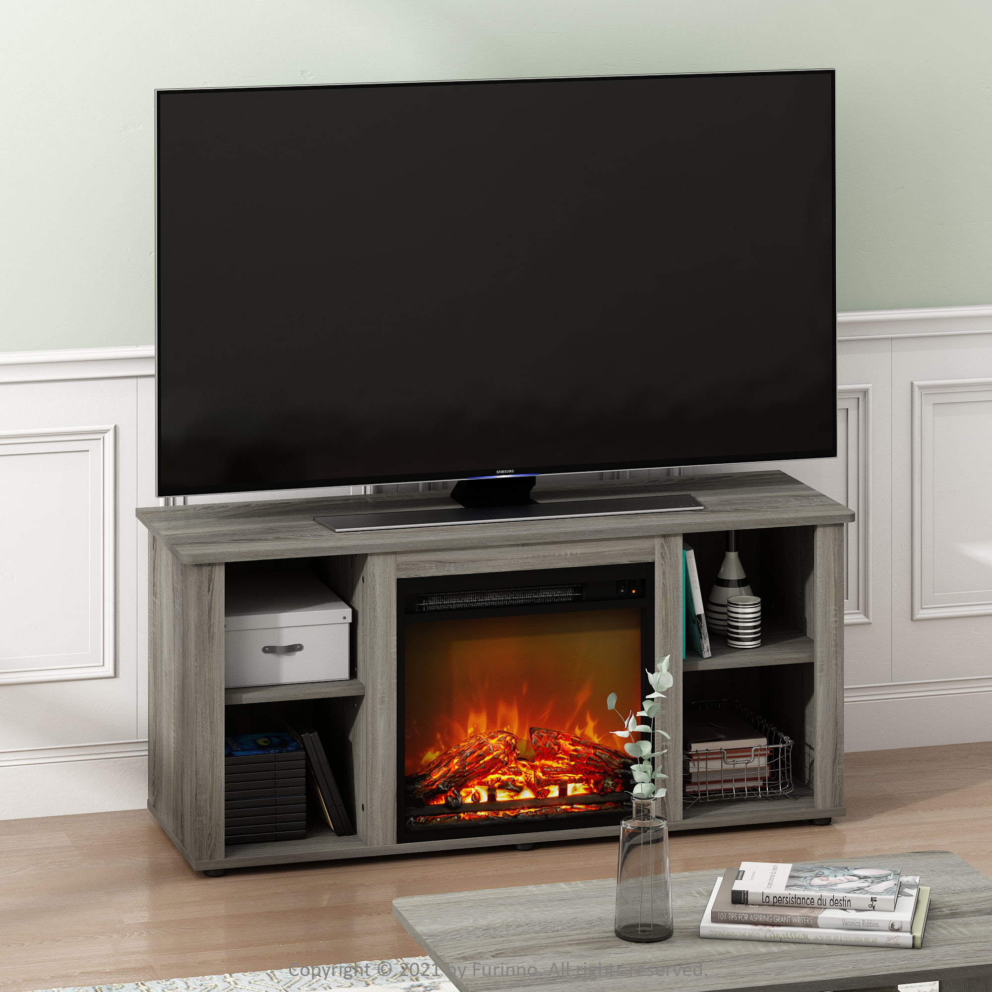 Furinno Jensen Fireplace TV Stand for TVs up to 55″