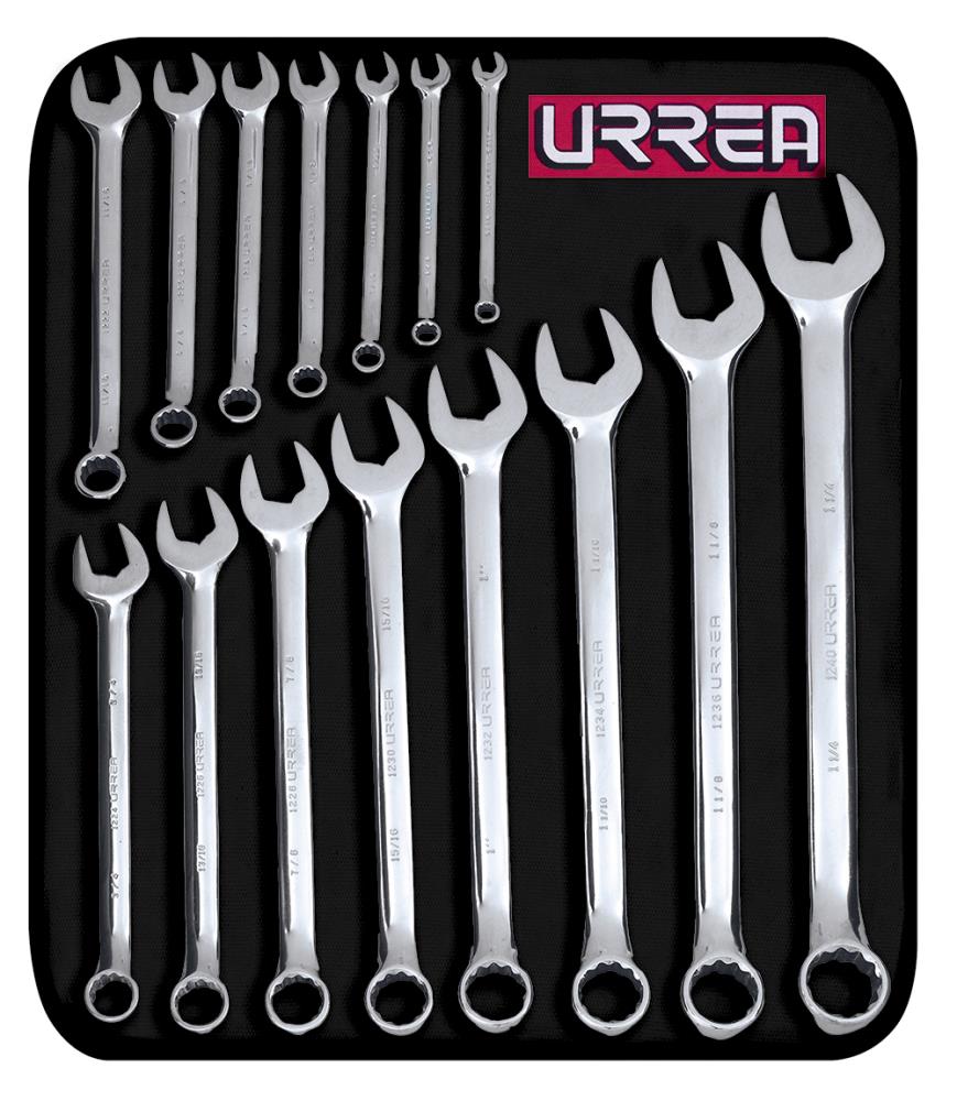 URREA 15-Piece Set 12-point Standard (SAE) Standard Combination Wrench Includes Soft Case