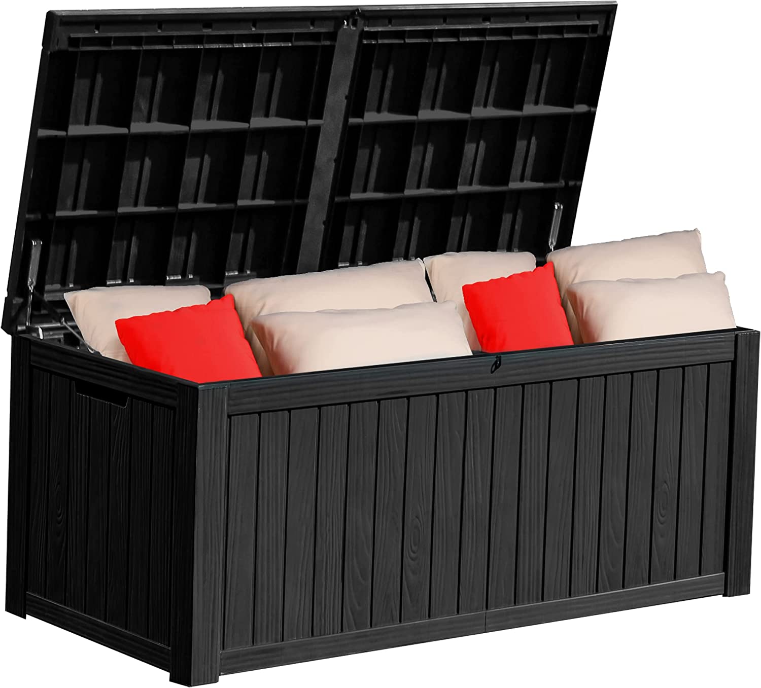 YITAHOME 150 Gallon Large Outdoor Storage XL Deck Box w/Divider for Patio Furniture.Outdoor Cushions. Garden Tools. Sports Equipment and Pool Supplies. Waterproof. Resin. Lockable. Black