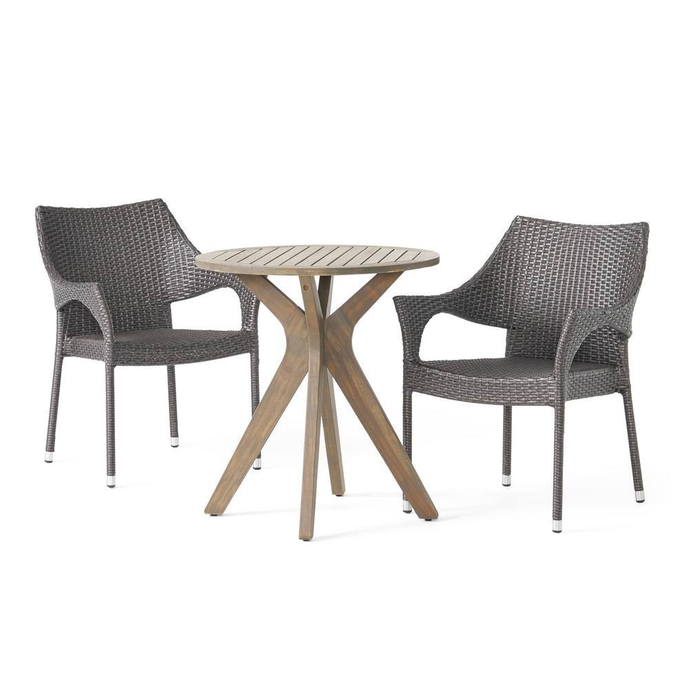 Noble House  Bryant Gray 3-Piece Wood and Plastic Outdoor Bistro Set