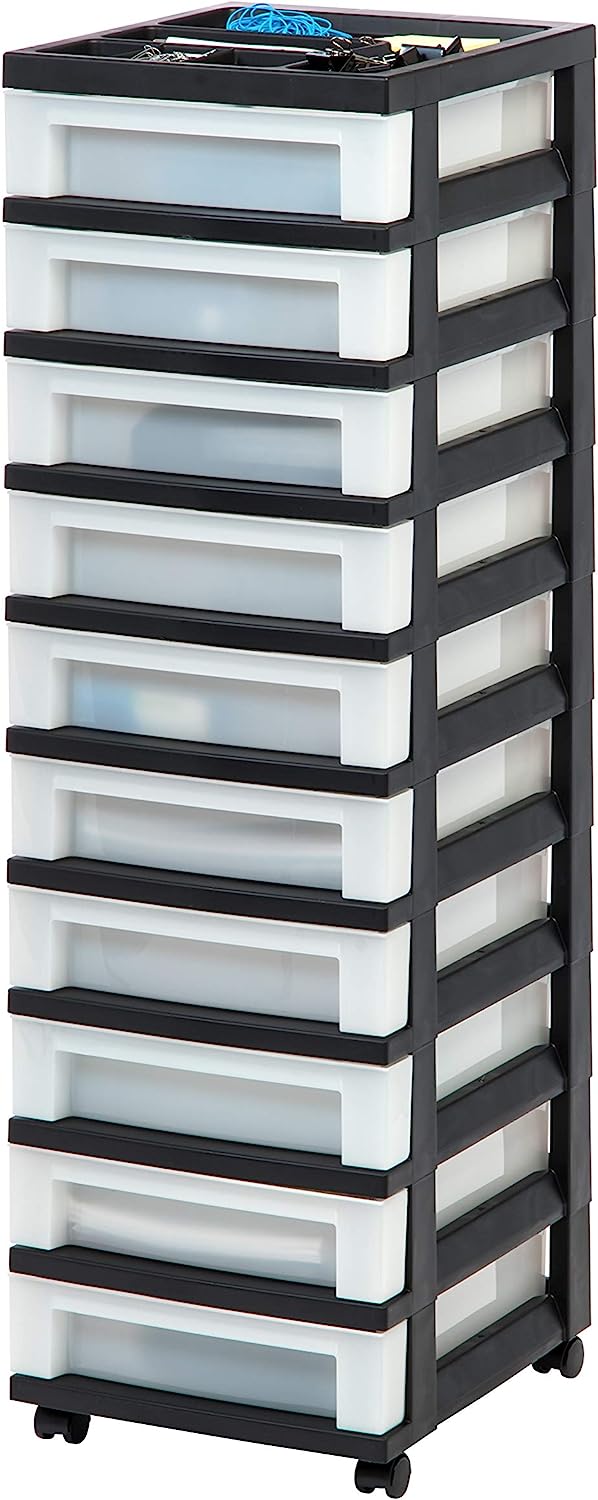 IRIS MC-3100-TOP 10-Drawer Cart with Organizer Top Black/Pearl