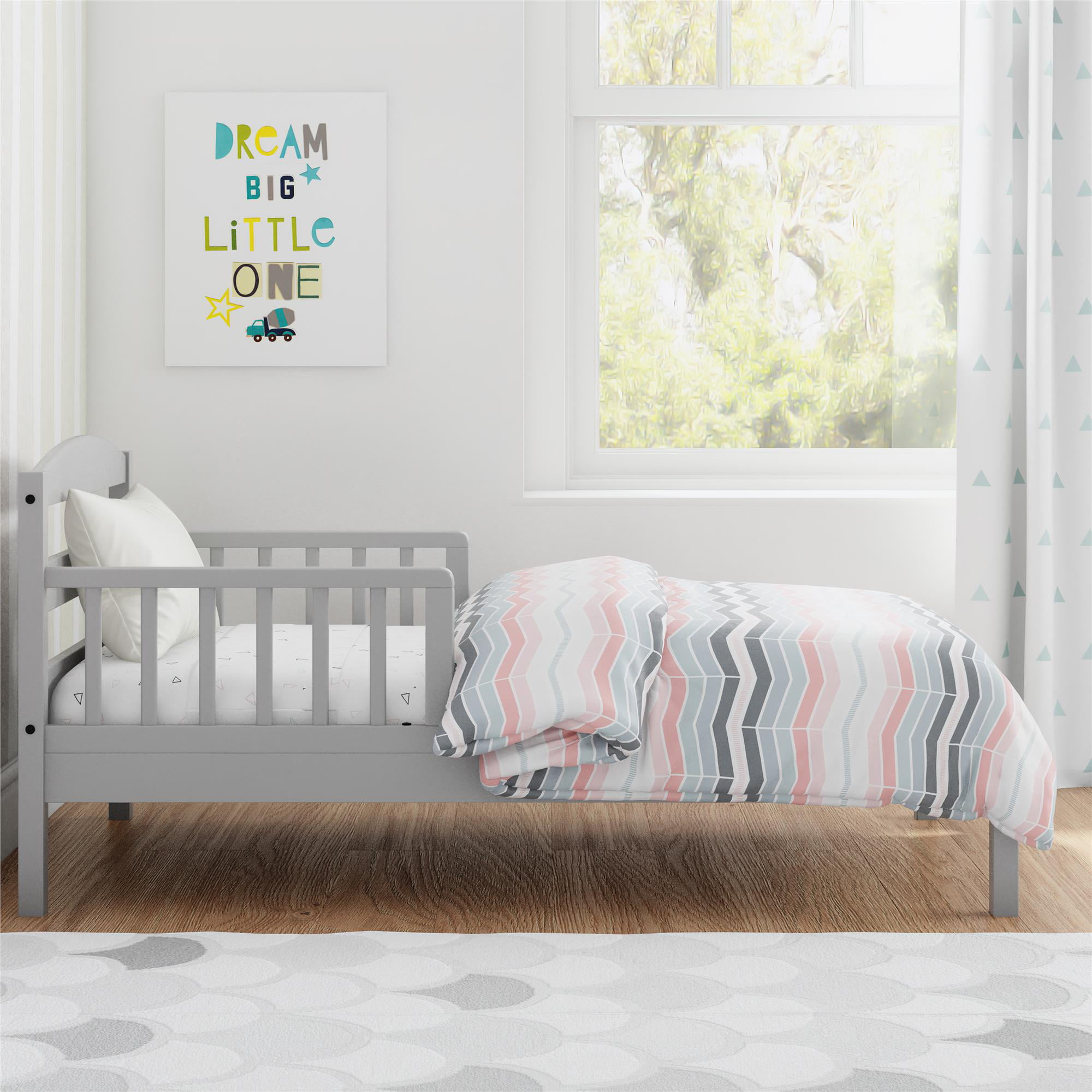 Baby Relax Jackson Kids Wood Toddler Bed with Safety Guardrails. Light Gray