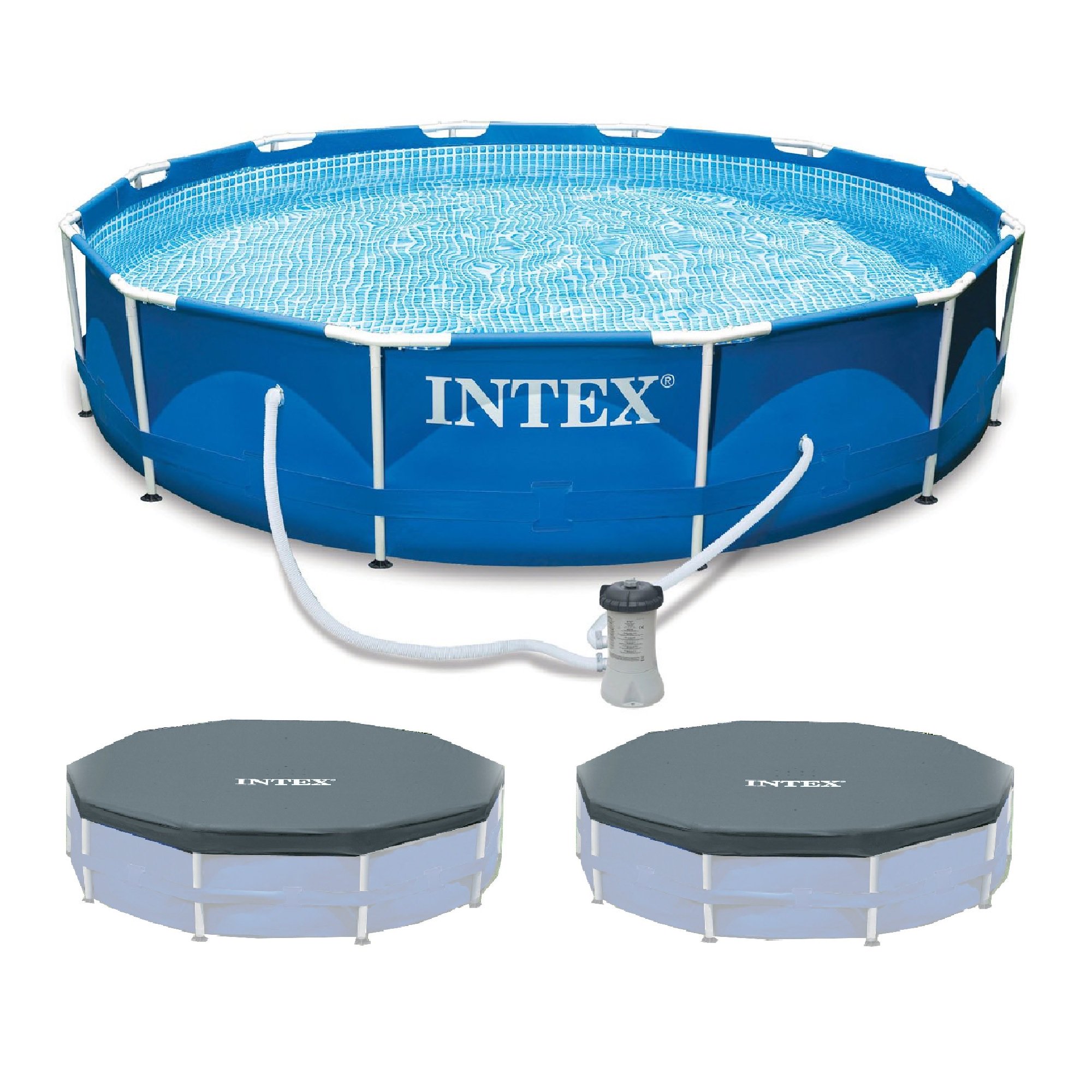 Intex 12-x30″ Metal Frame Swimming Pool with Filter Pump & 2 Pool Cover