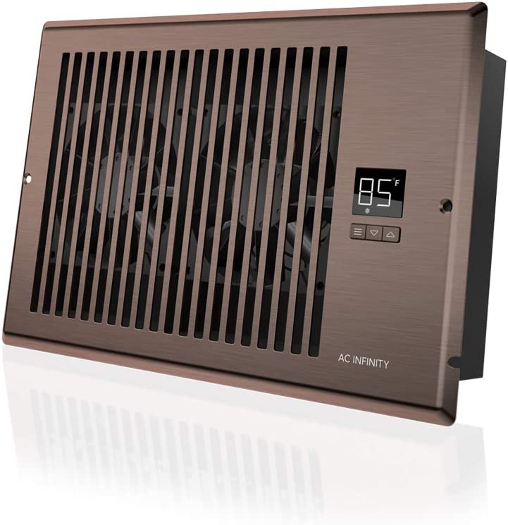 AC Infinity AIRTAP T6. Quiet Register Booster Fan with Thermostat Control. Heating Cooling AC Vent. Fits 6″ x 10″ Register Holes. Bronze