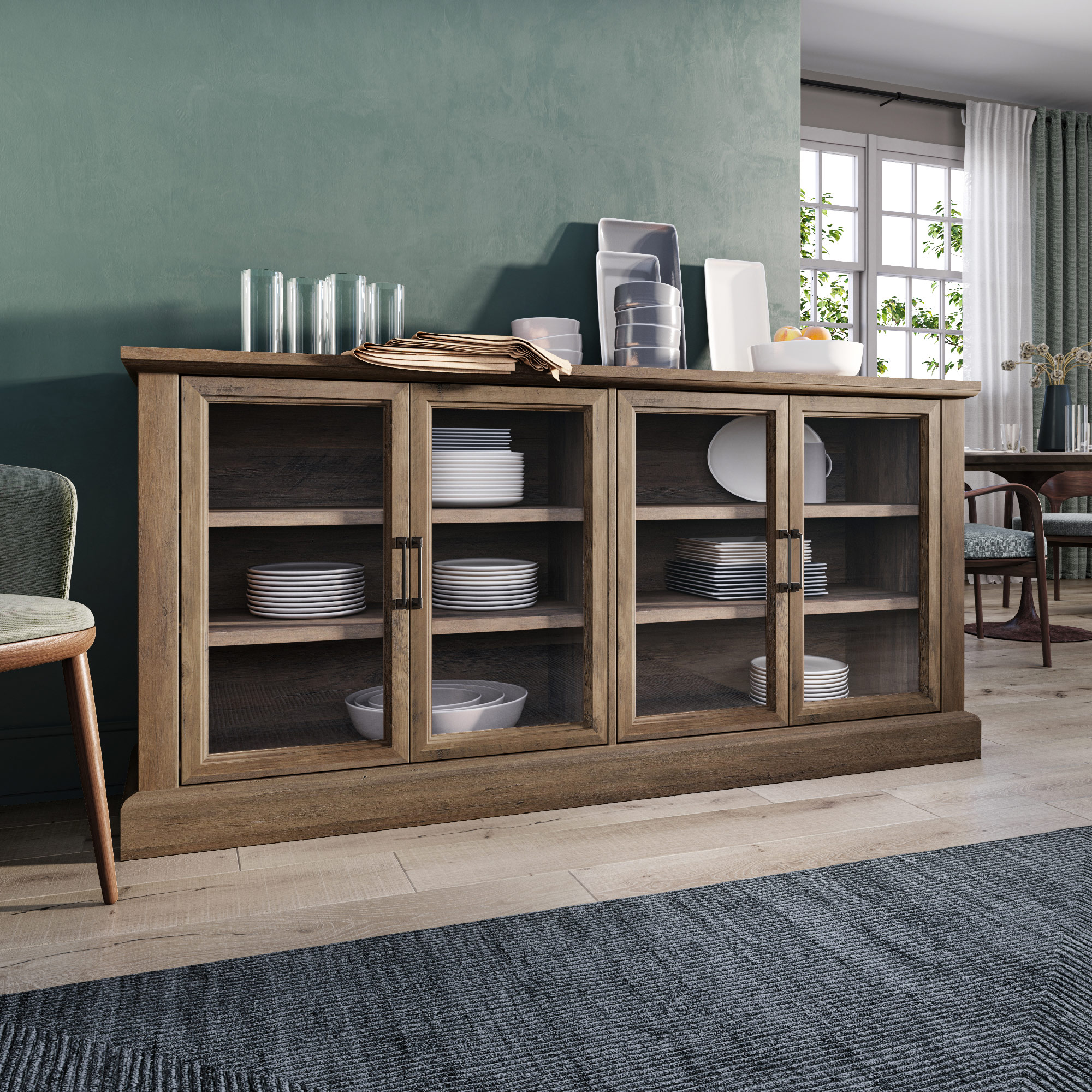 BELLEZE Modern Farmhouse Wood Sideboard Buffet - Liam (Rustic Oak)