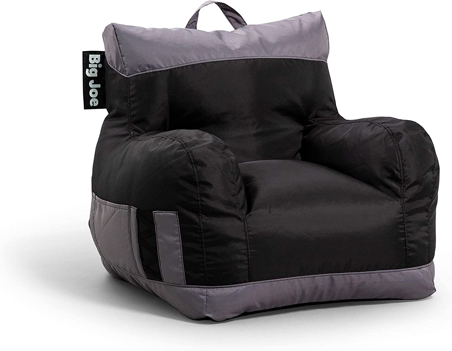 Big Joe Dorm Bean Bag Chair with Drink Holder and Pocket. Two Tone Black Smartmax. 3ft