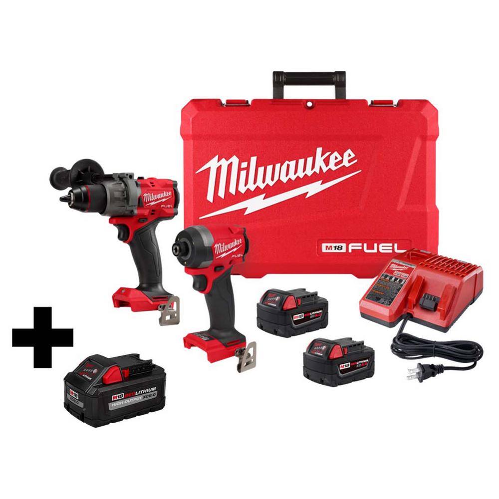 Milwaukee 3697-22-48-11-1880 M18 FUEL 18-Volt Lithium-Ion Brushless Cordless Hammer Drill and Impact Driver Combo Kit with 8.0 Ah High Output Battery