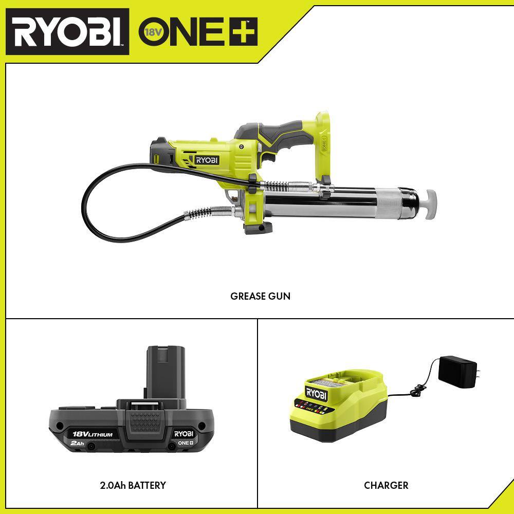 RYOBI  ONE+ 18V Cordless Grease Gun with 2.0 Ah Battery and Charger