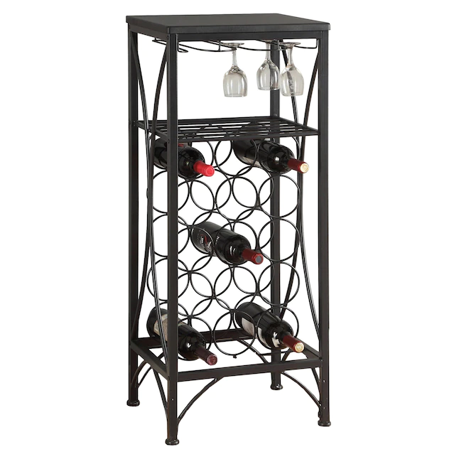 Monarch Specialties  40 In. H Home Bar Black Metal Wine Bottle and Glass Rack
