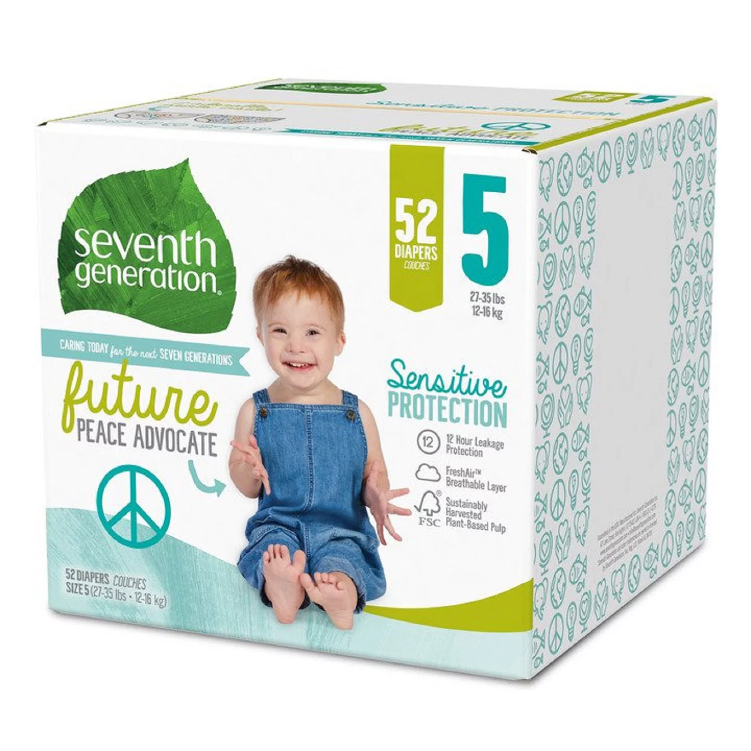 Seventh Generation Sensitive Protection Baby Diaper. Size 5 - 52 ct. (27 - 35 lbs.)