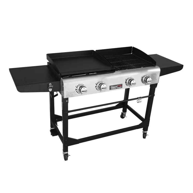 Royal Gourmet GD401 4-Burners Portable Propane Gas Grill and Griddle Combo Grills in Black with Side Tables