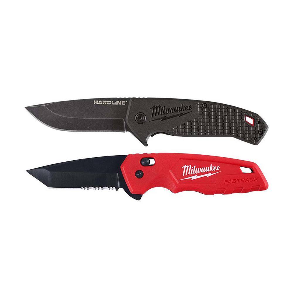 Milwaukee 48-22-1994-48-22-1530 3 in. Hardline D2 Steel Smooth Blade Pocket Folding Knife and FASTBACK Spring Assisted Folding Knife (2-Piece)