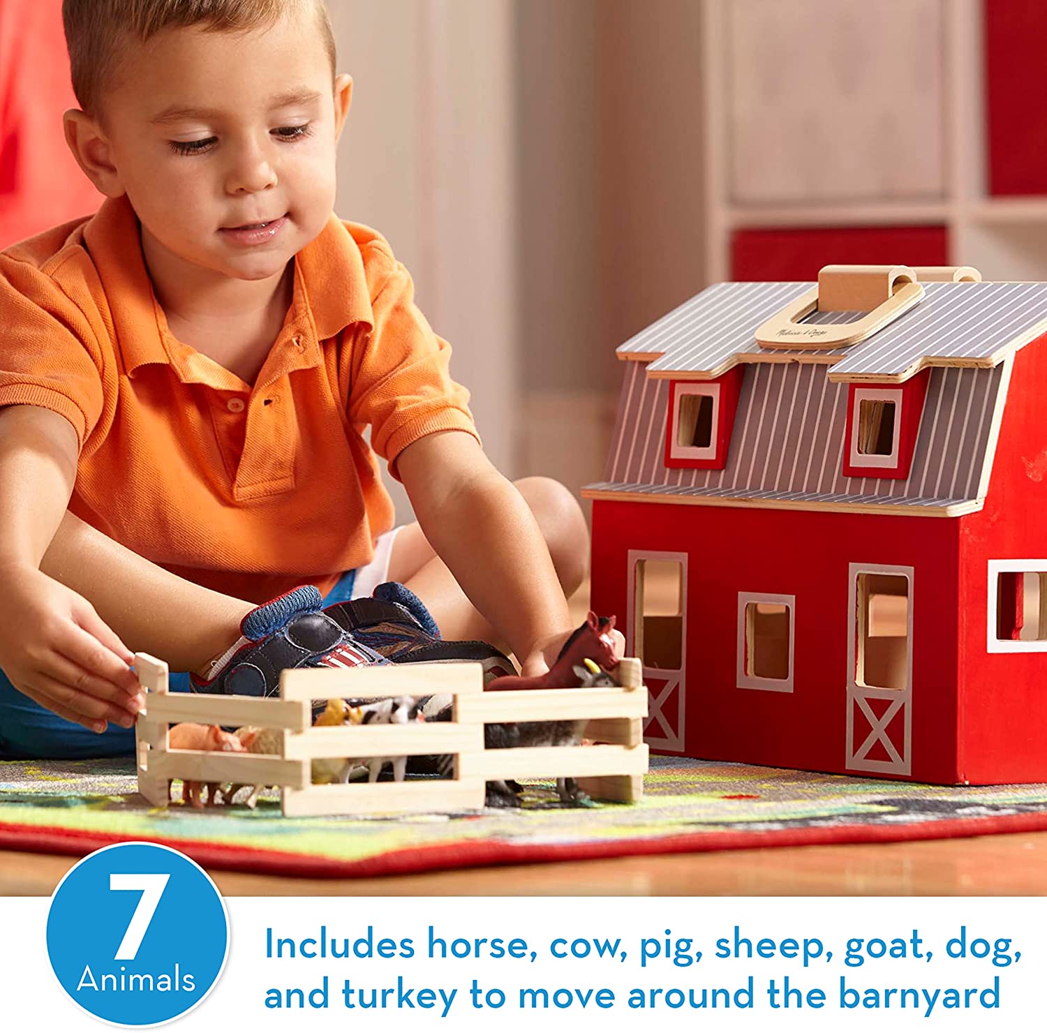 Melissa & Doug Fold and Go Wooden Barn With 7 Animal Play Figures