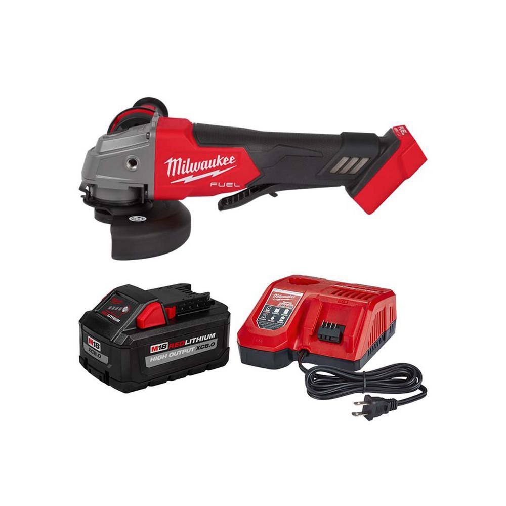 Milwaukee 2880-20-48-59-1880 M18 FUEL 18-Volt Lithium-Ion Brushless Cordless 4-1/2 in./5 in. Grinder with Paddle Switch with 8.0 Ah Starter Kit