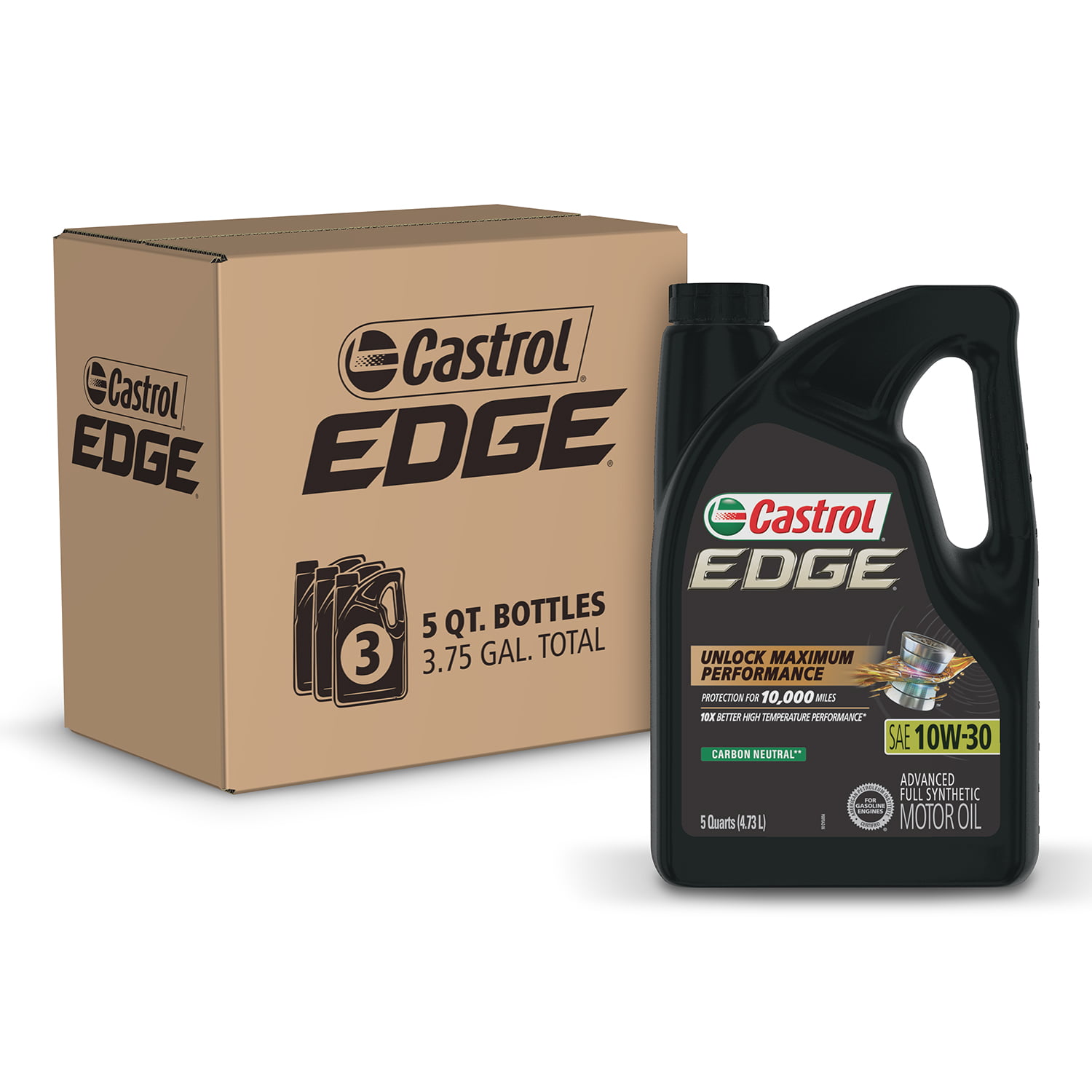 Castrol Edge 10W-30 Advanced Full Synthetic Motor Oil. 5 Quarts. Case of 3