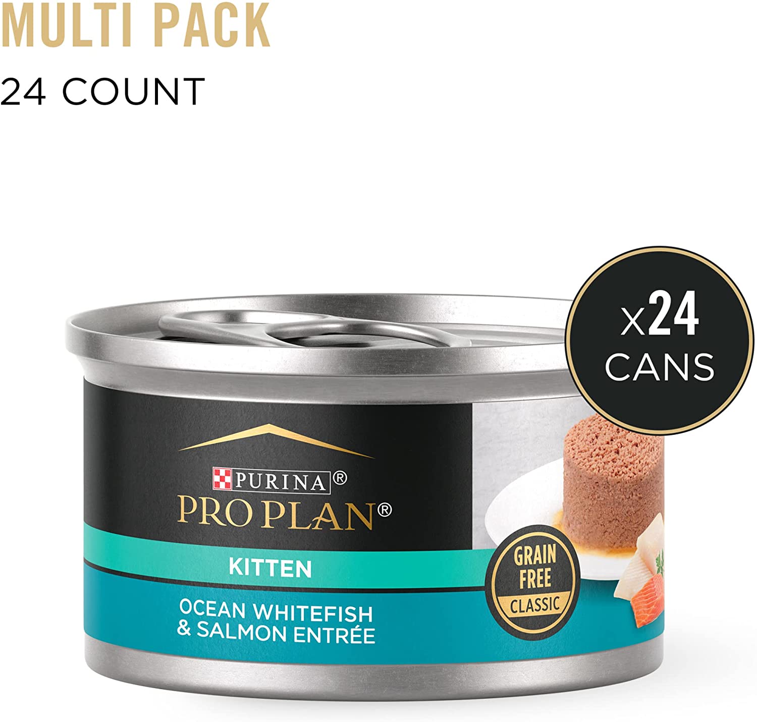 Purina Pro Plan Grain Free Wet Kitten Food Pate. Ocean Whitefish adSalmon Formula - (24) 3 oz. Pull-Top Cans