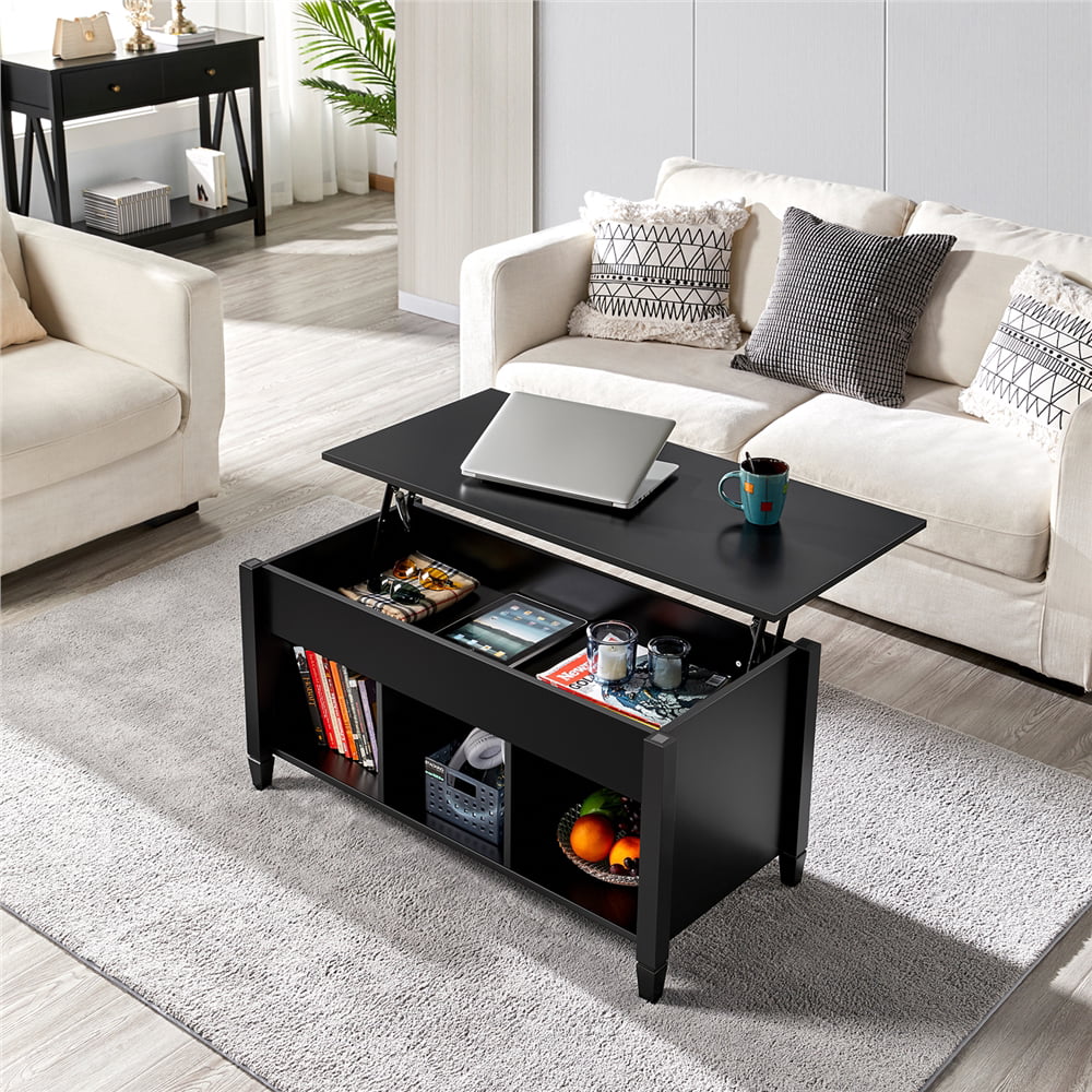 Alden Design 41″ Lift Top Coffee Table with 3 Storage Compartments. Black