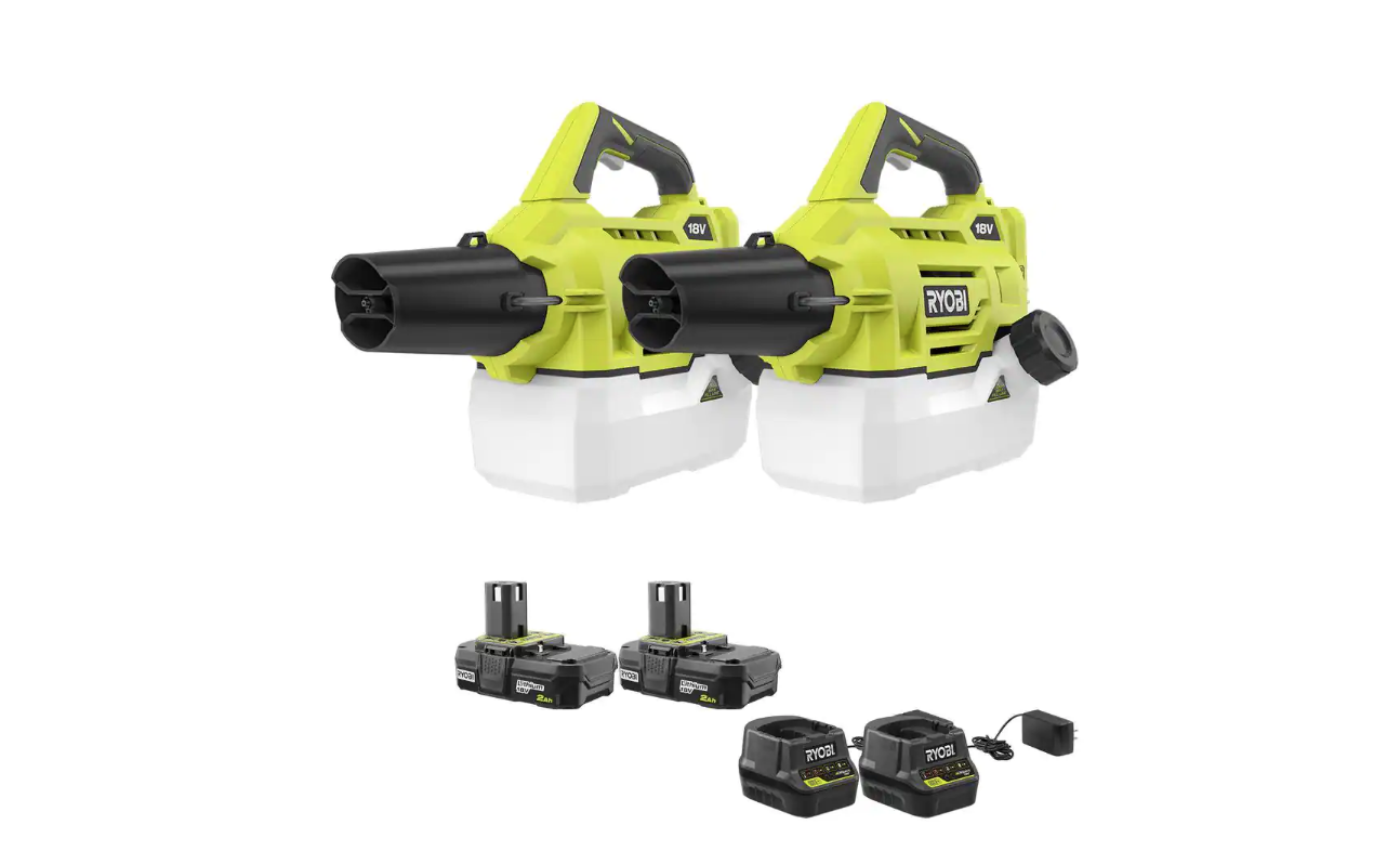 RYOBI P2850-2X ONE+ 18V Cordless Battery Fogger/Mister Combo Kit (2 Tools) with (2) 2.0 Ah Batteries and Charger