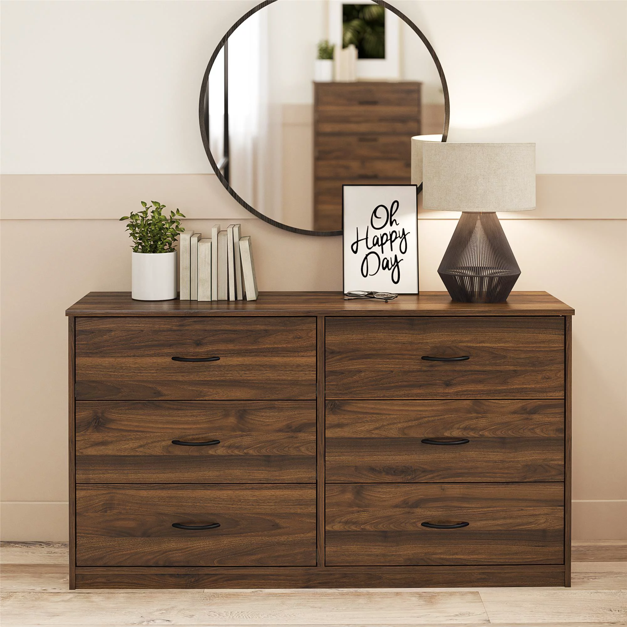 Mainstays Classic 6 Drawer Dresser. Walnut