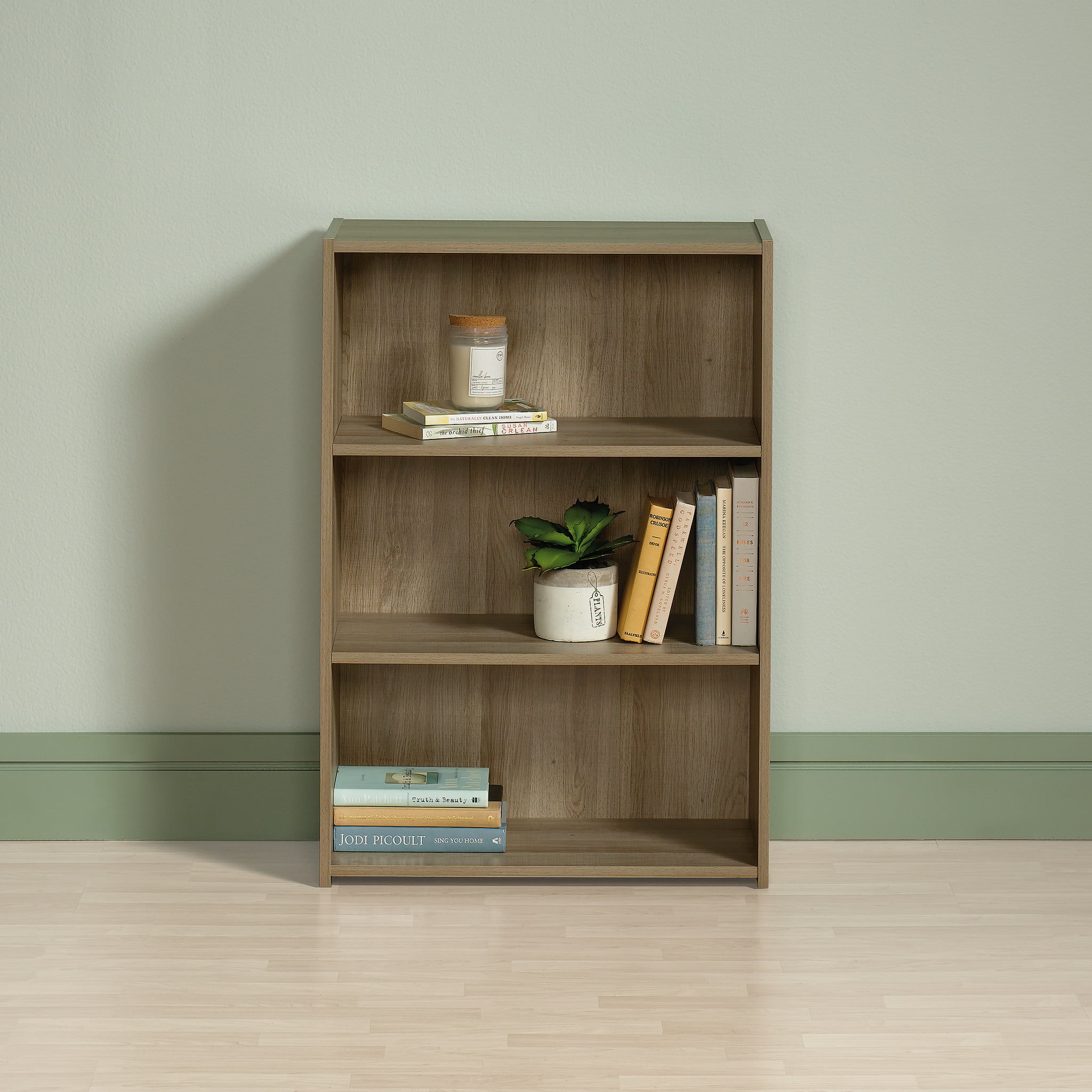 Sauder Beginnings 35″ 3-Shelf Standard Bookcase. Summer Oak Finish