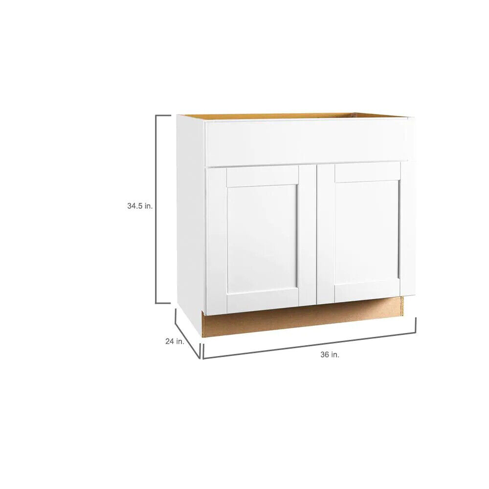 Hampton Bay Shaker Satin White Stock Assembled Sink Base Kitchen Cabinet (36 in. x 34.5 in. x 24 in.)