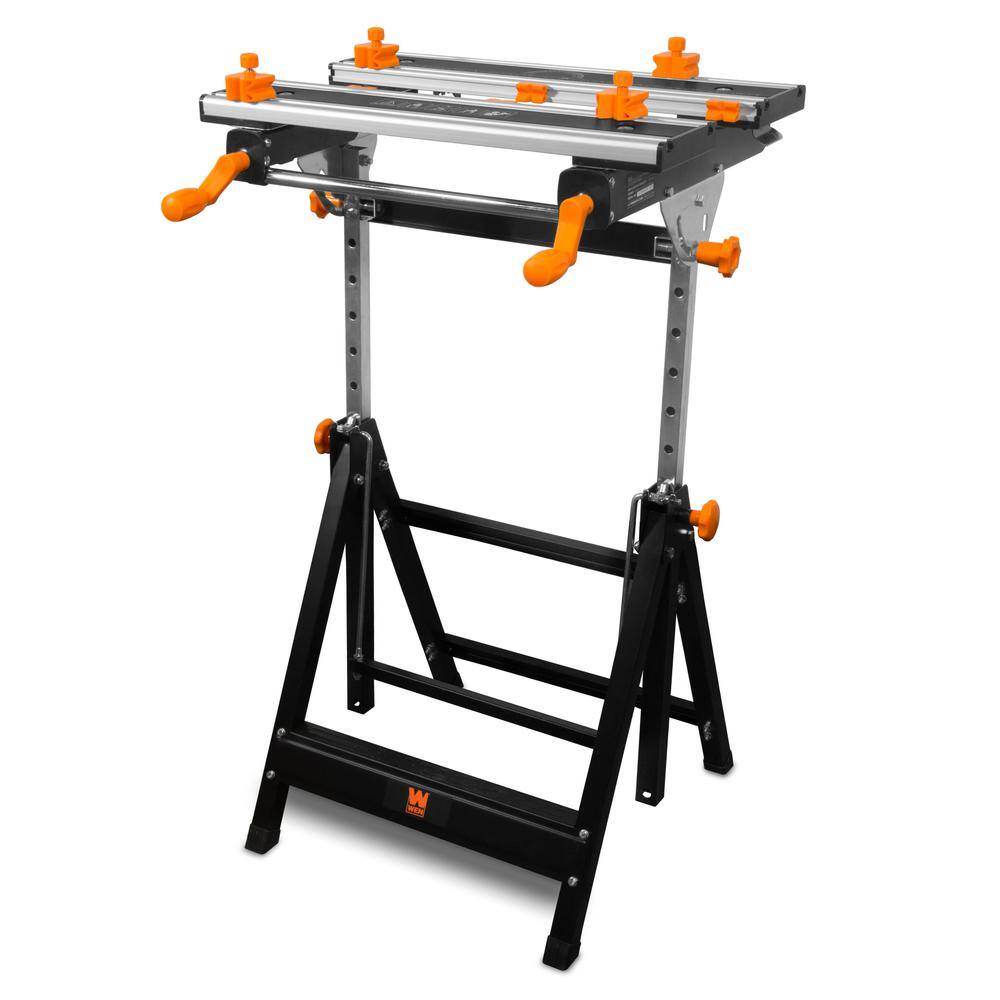 WEN WB2322T 24 in. H Tilting Steel Adjustable Portable Work Bench Sawhorse and Vise with 8 Sliding Clamps