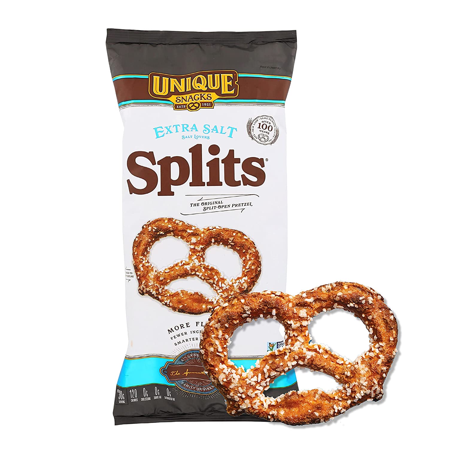 Unique Snacks Extra Salt Splits Pretzels. Delicious Homestyle Baked. Certified OU Kosher and Non-GMO. No Artificial Flavor. 11 Oz Bags (Pack of 6)