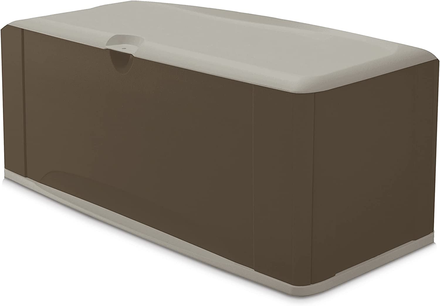 Rubbermaid Extra Large Resin Weather Resistant Outdoor Storage Deck Box. 120 Gal.. Putty/Canteen Brown. for Garden/Backyard/Home/Pool