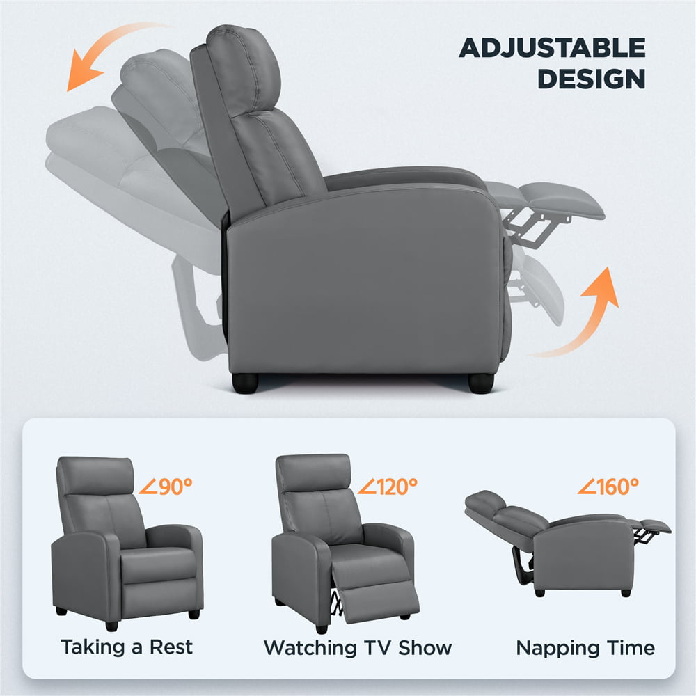 Easyfashion Faux Leather Push Back Theater Recliner. Gray