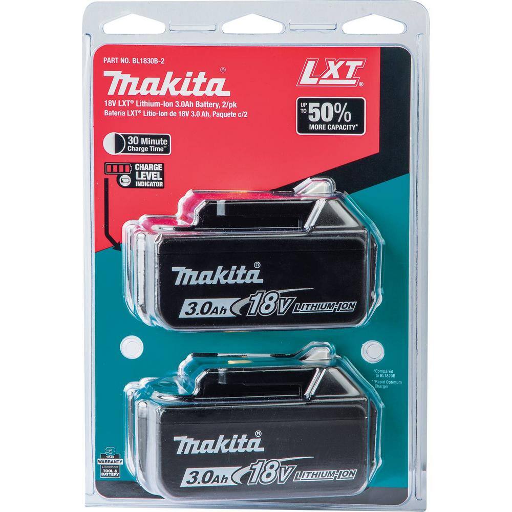 Makita 851283 18V LXT Lithium-Ion High Capacity Battery Pack 3.0Ah with Fuel Gauge (2-Pack)