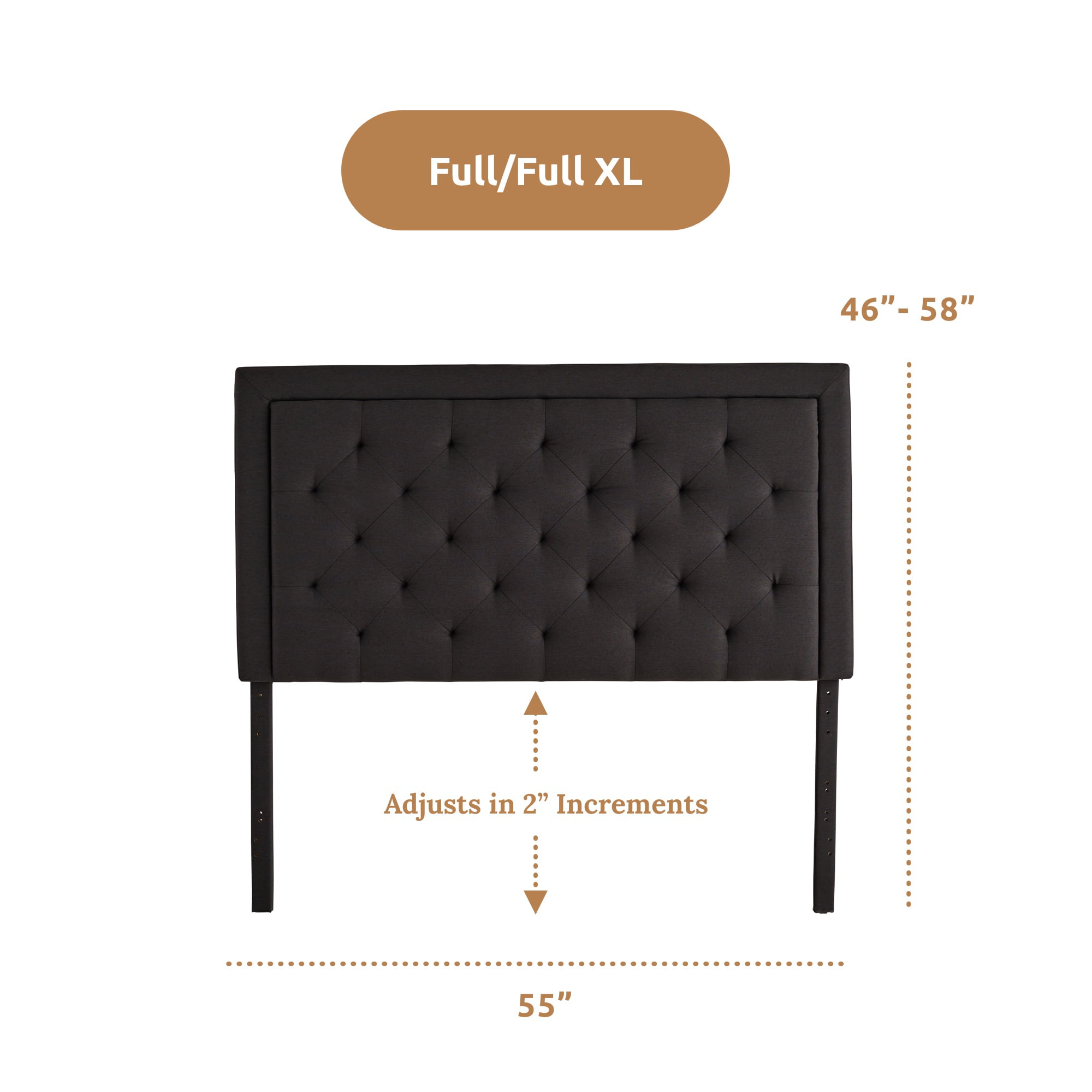 Rest Haven Medford Rectangle Upholstered Headboard with Diamond Tufting. Full. Charcoal