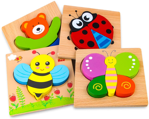 SKYFIELD Wooden Animal Puzzles for Toddlers Educational Toys. 4 Animal Patterns