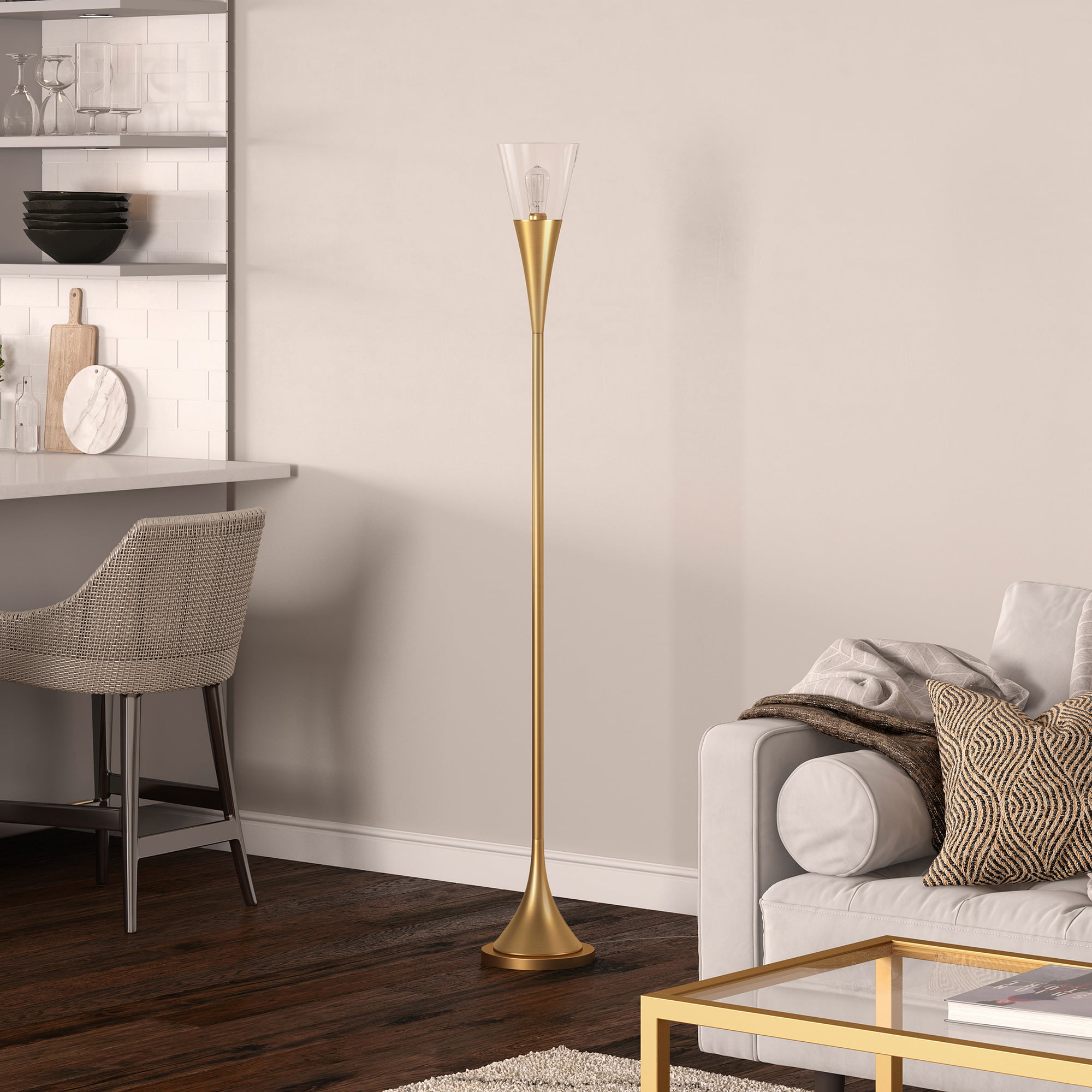 Evelyn&Zoe Contemporary Metal Floor Lamp with Clear Glass Shade
