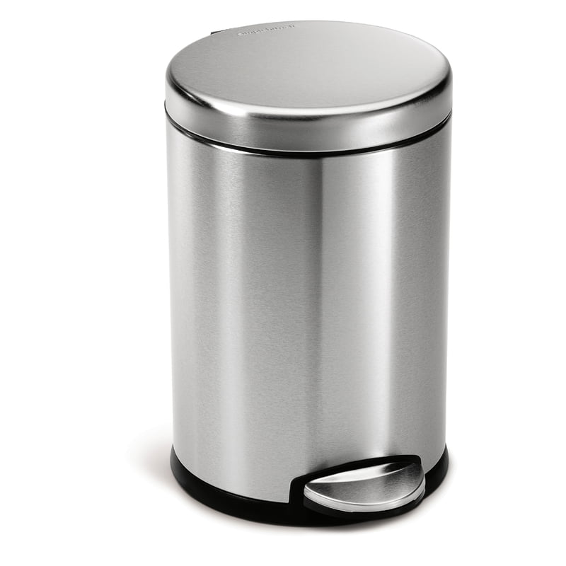simplehuman 1.2 gal Round Stainless Steel Bathroom Step Trash Can. Brushed