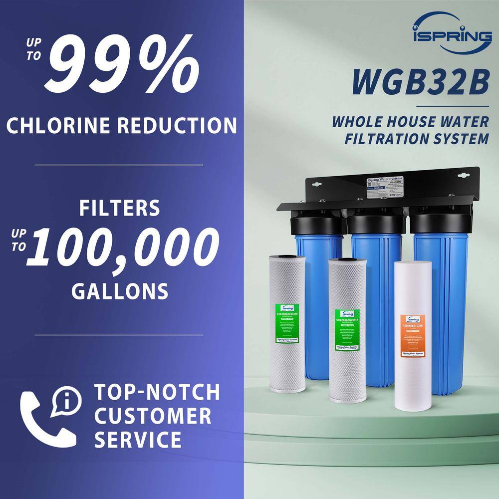ISPRING WGB32B 3-Stage Whole House Water Filtration System with Sediment and Carbon Block Whole House Water Filters
