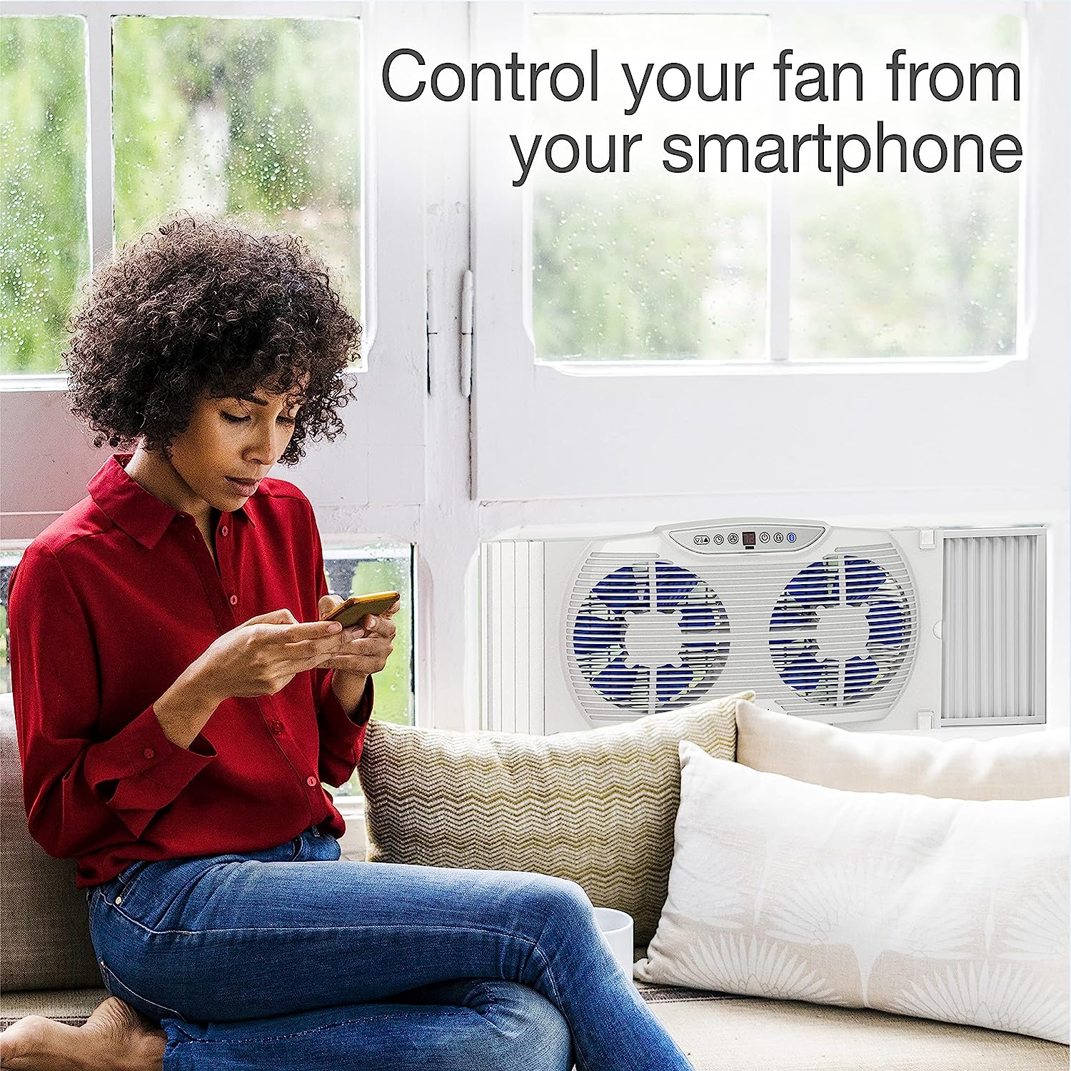 Lasko W09560 Bluetooth Enabled Twin 9-Inch Window Fan with Independent Electrically Reversible Intake & Exhaust Motors with Thermostat and Timer for Bedroom Indoor Home Use. White